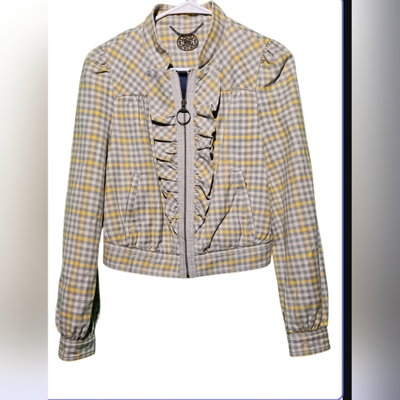 Anthropologie Indra Plaid Ruffle Women's Jacket Size 2 PTP 19 EUC - Picture 1 of 5